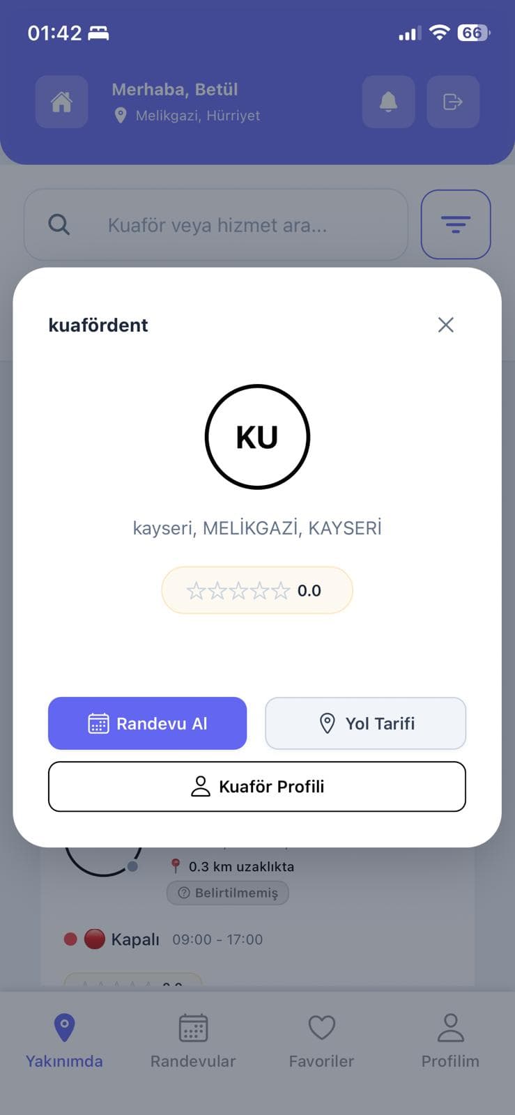 Kuaför Asistan salon seçim modal ekranı